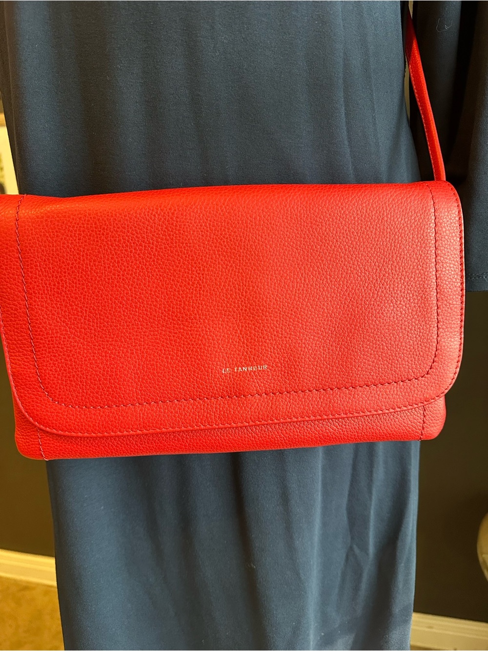 Le Tanneur Paris Red Pebbled Leather Crossbody Bag French Designer Purse